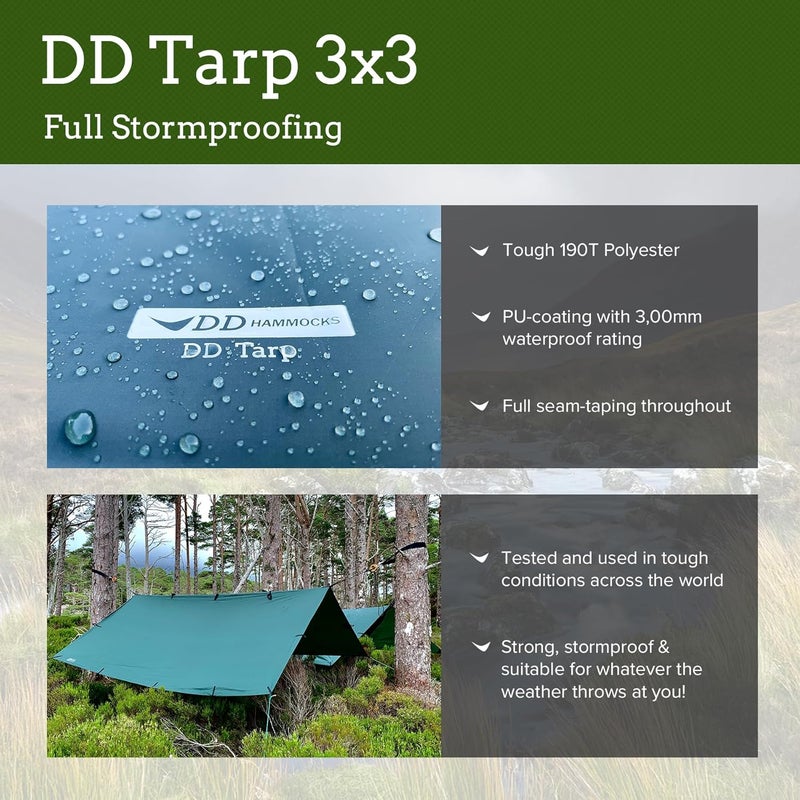 DD HAMMOCKS - DD Tarp 3x3 - Coyote Brown (10ft x 10ft) - 100% Waterproof - Lightweight & Multifunctional Rainfly Tarp Tent Shelter for Camping & Travel Adventure - Image 2
